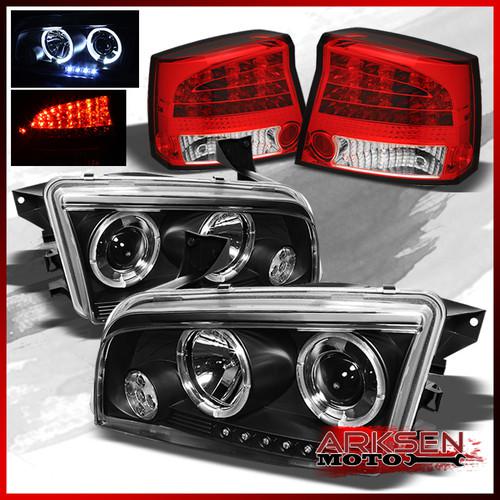 06-08 charger dual halo projector headlights+philips red clear led tail lights