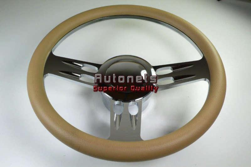 Beige leather 3-slot camaro impala nova steering wheel aluminum horn adapter