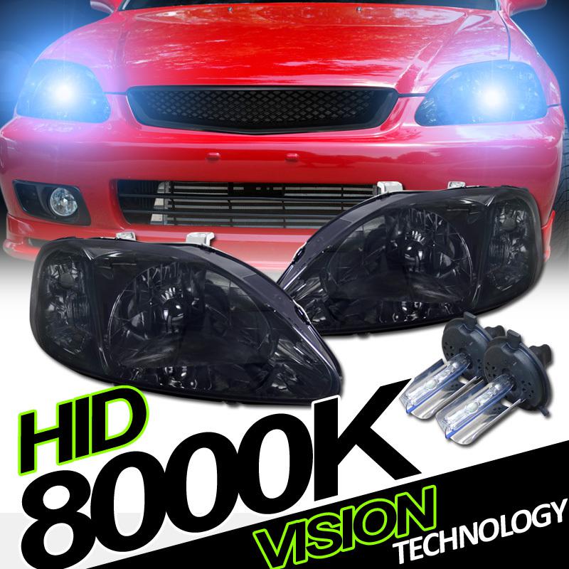 H4 8000k hid+jdm smoke lens head lights lamps 99-00 civic coupe/hatchback/sedan