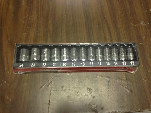 New snap-on tools® 1/2" drive 6-pt shallow socket metric set 12 to 24mm