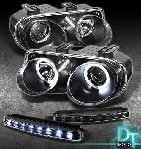 Led bumper fog daytime lamps+98-01 integra blk twin halo projector head lights