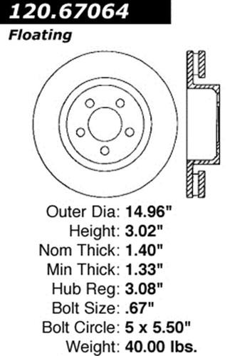 Centric-power slot 126.67064sl stoptech sport rotors 04-06 ram 1500 pickup