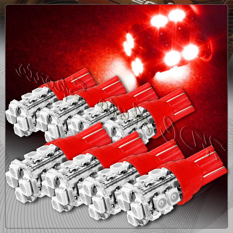 8x 12 smd t10 194 12v interior instrument panel gauge replacement bulbs - red