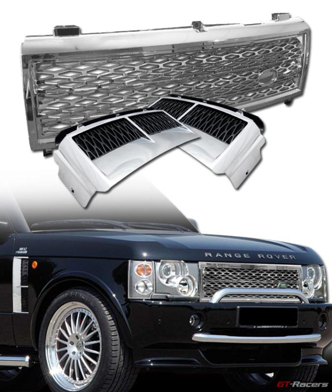 Chrome mesh hood bumper grill grille+side fender vent blk 03-05 land range rover