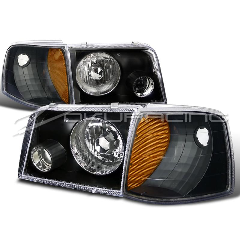 Black 93-97 ford ranger projector headlights + signal corner lights 4pc