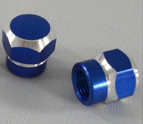 2 billet aluminum "blue hex" tire valve stem caps for suzuki motorcycle rims