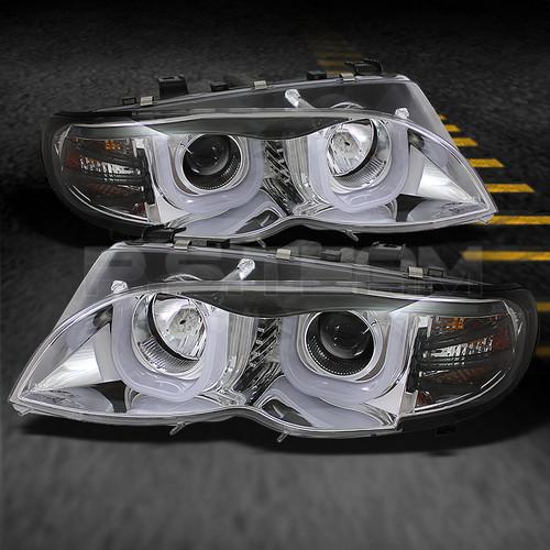 02-05 bmw e46 4dr chrome clear *3d* drl daylight led strip projector headlights