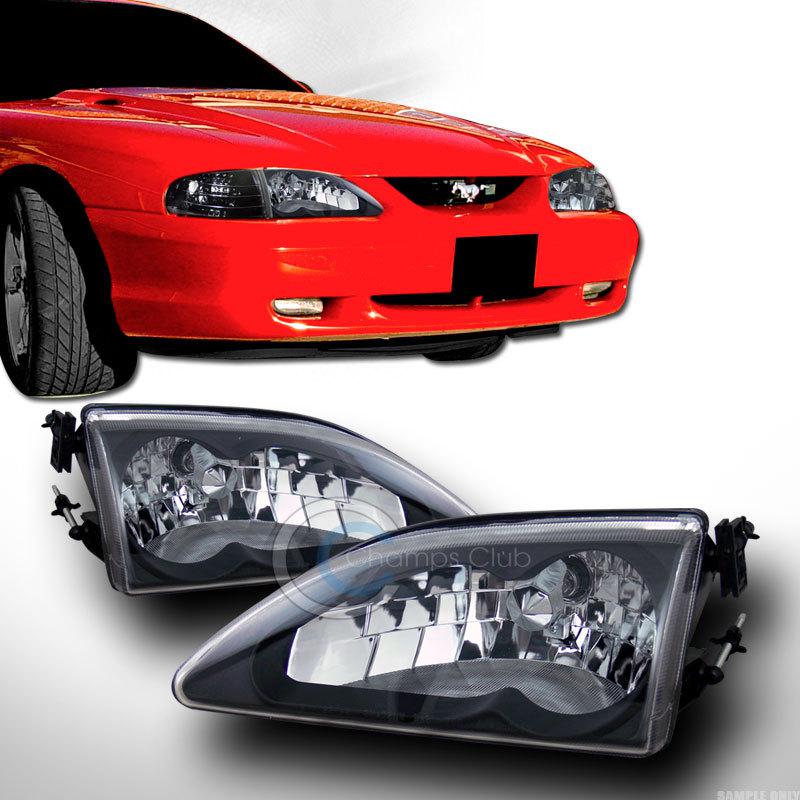 Euro sport blk crystal clear headlights lamps pair new k2 1994-1998 ford mustang