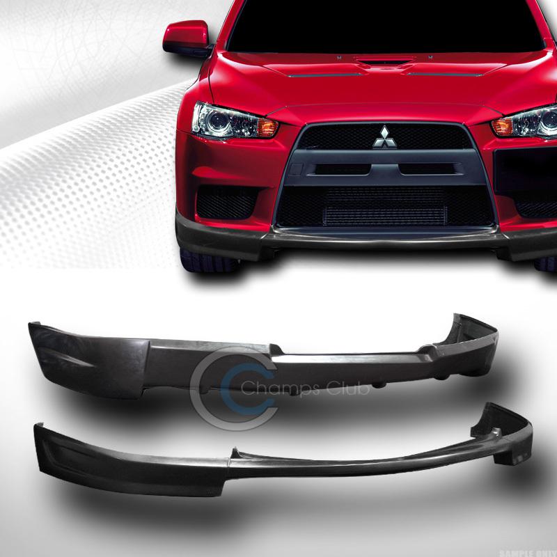 Blk pu polyrethane front+rear bumper spoiler lip kit 2pc 08-12 mitsubishi lancer