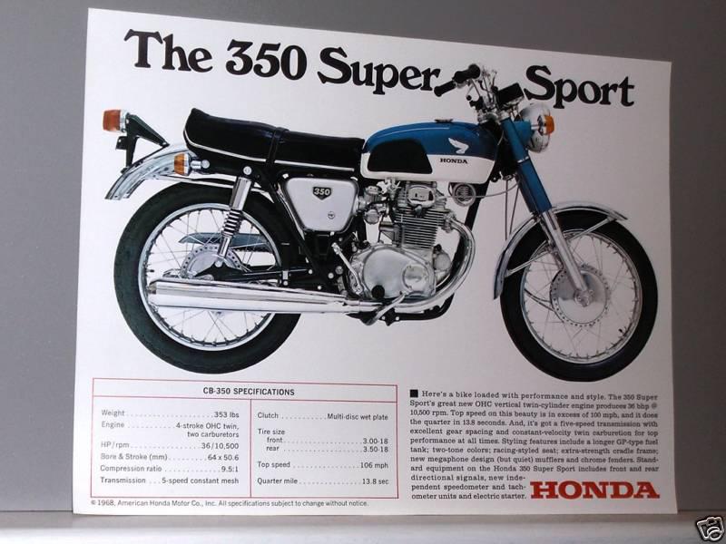 1968 honda cb-350 super sport motorcycle sales brochure