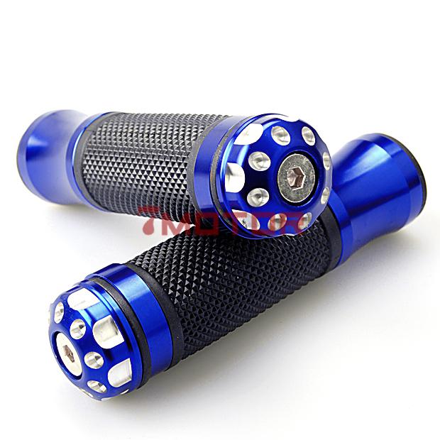 Blue rubber &chrome handlebar hand grips bar end plugs for honda suzuki