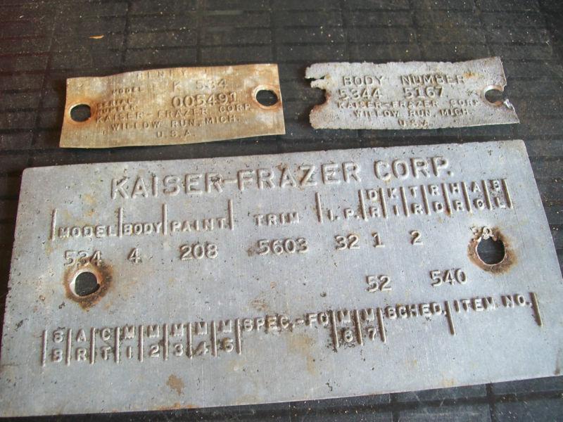 Henry j body plate tag 1953 1954 plates tags identification kaiser corsair rat