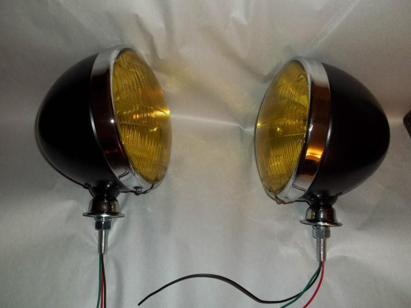 Vintage rat hot rod hotrod street yellow lights headlights 7in  ford 32 12volt