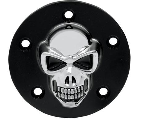 Drag specialties black w/ chrome 3-d skull points cover for harley twin cam