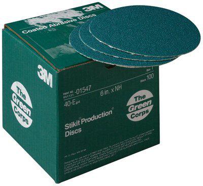 3m 1547 green corps™ stikit™ production™ disc 01547, 6", 40e, 100 discs/bx