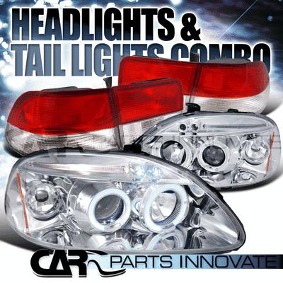 96-98 honda civic 2dr chrome halo led projector headlights+tail lamps