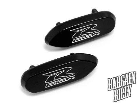 Suzuki gsxr 600 750 1000 mirror block off base plates logo engraved black set