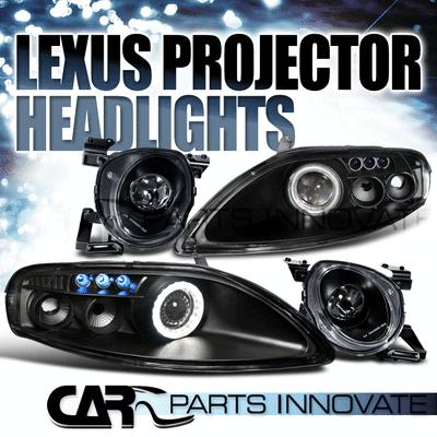 92-99 lexus sc300 400 black halo rim led headlights+high-beam projector lamps