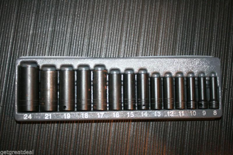 Snap-on tools 3/8" drive deep impact metric 6-p socket set 14pcs 8-24mm + tray