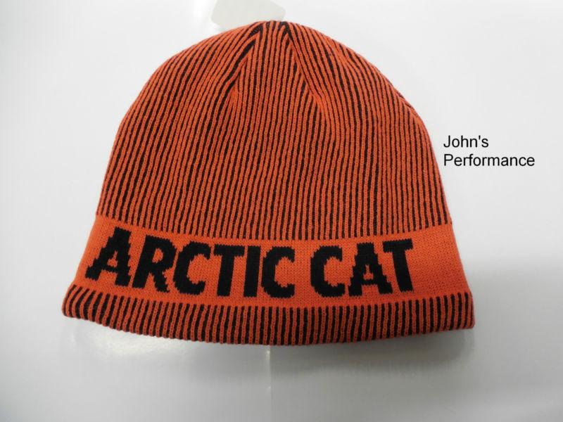 Orange arctic cat vertical striped beanie hat cap 5243-059