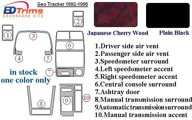 Geo tracker 92 93 94 95 dash board trim kit japanese cherry wood plain black