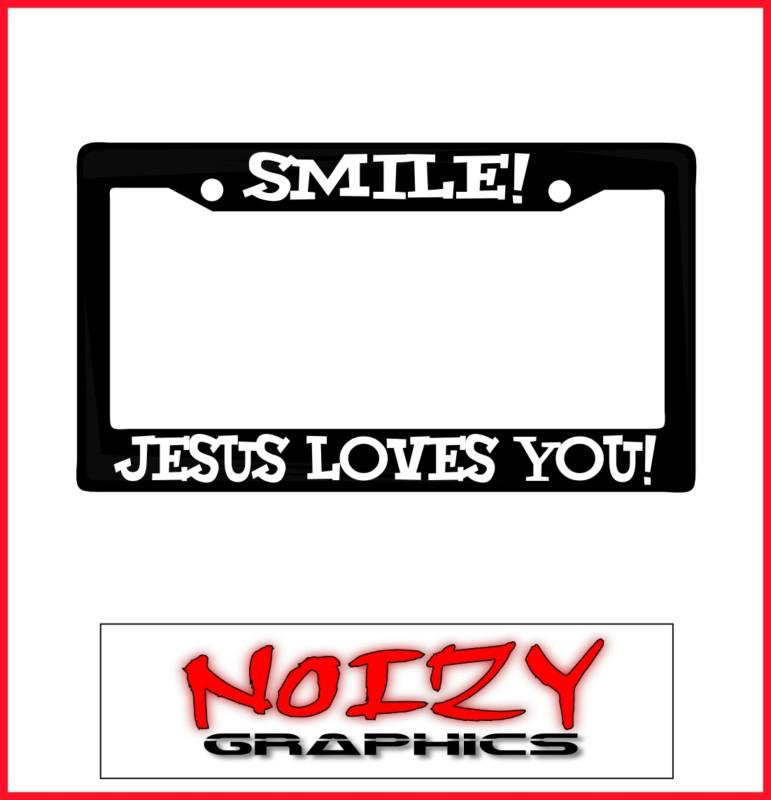 Christian laugh license plate frame car sticker truck decal smile jesus loves u!