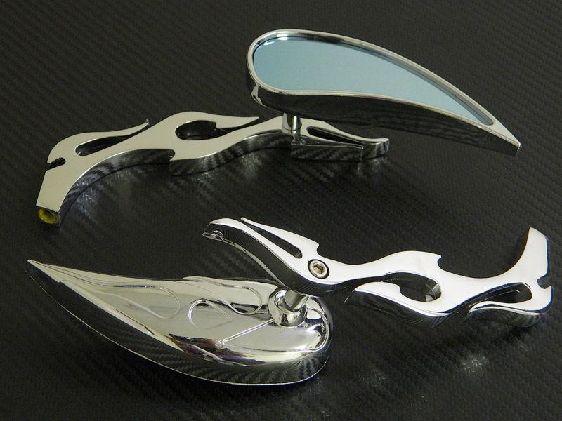 Flame chrome teardrop rearview mirrors for harley cruiser chopper motorcycle