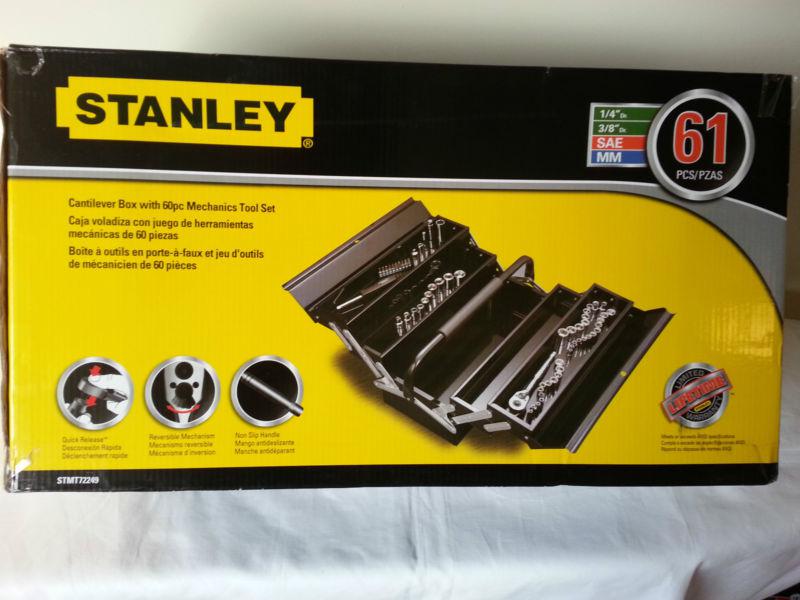 Stanley cantilever tool box with 60pc mechanics tool set sockets ratchet