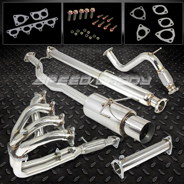 4" muffler tip catback/cat back+4-2-1 header+piping exhaust 90-93 honda accord