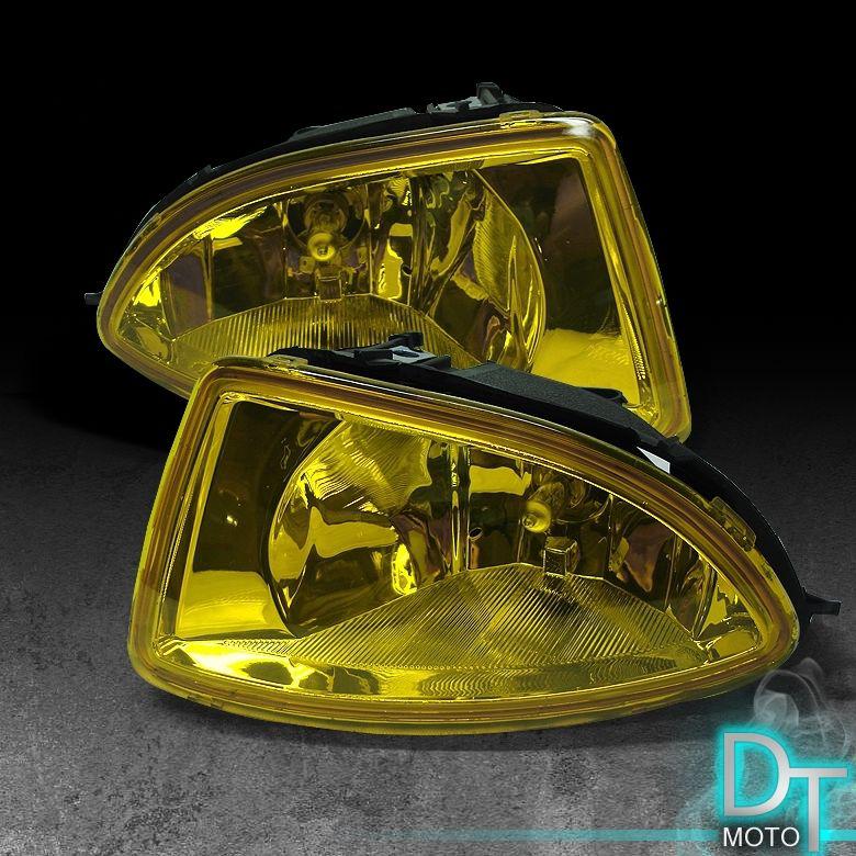 04 05 civic 2/4dr jdm yellow bumper fog lights lamps kit w/ switch & bulbs pair