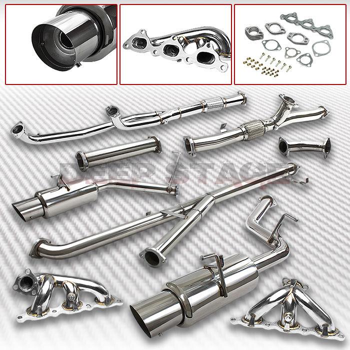 Stainless dual cat back exhaust 4" tip muffler+header 91-99 mit 3000gt vr-4 gto