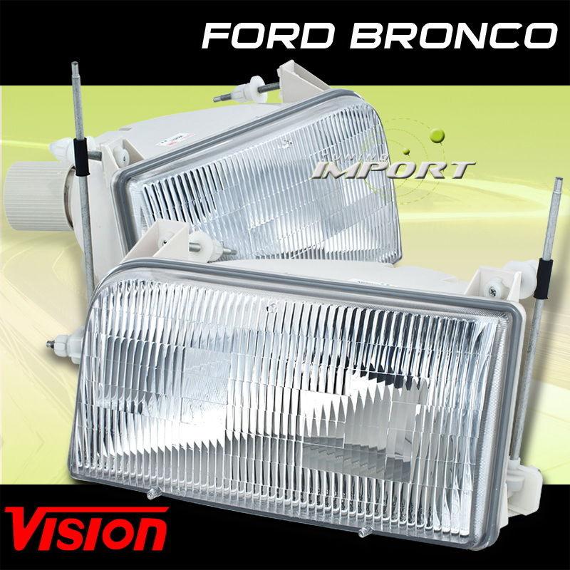 Ford 92-96 f150 f250 f350 f450 vision lh+rh headlights lamps chrome clear lense 