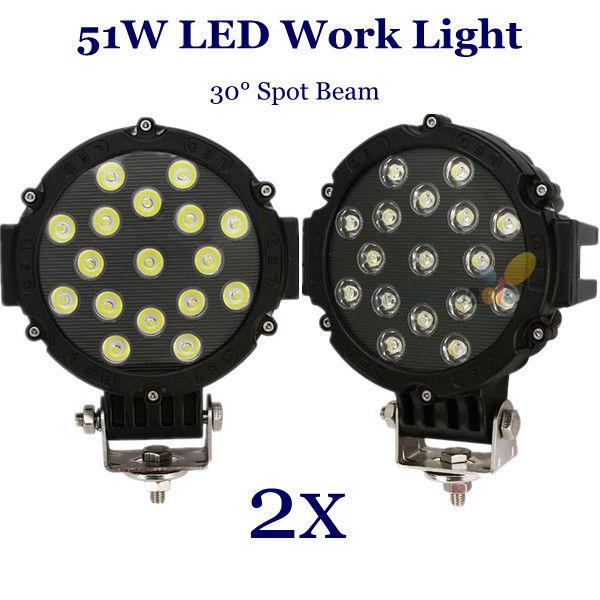 2x 51w led work light spot beam offroad driving lamp atv ute truck jeep suv 4x4