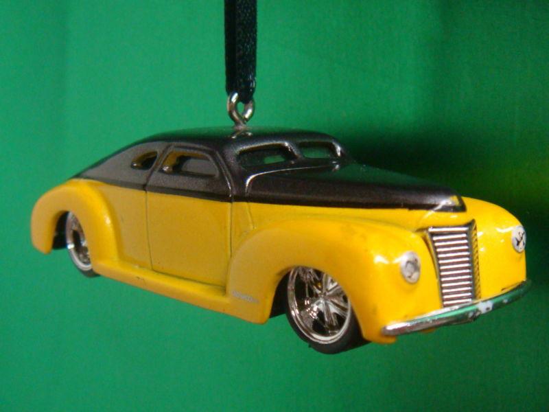 1940 '40 ford coupe chopped yellow / grey christmas tree ornament