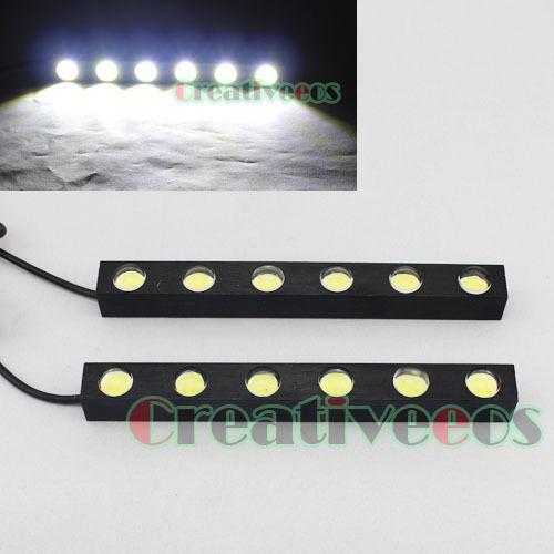 2x 6leds 12v car metal daytime running driving daylight drl led light lamp white