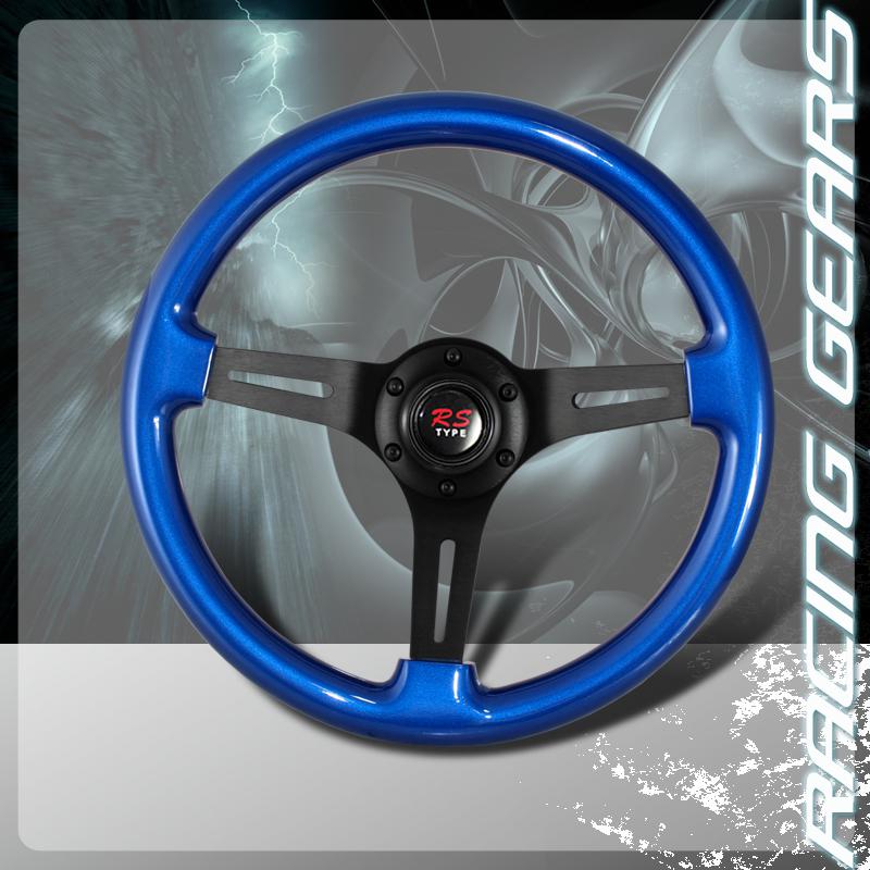 Universal 345mm 6 bolt hole lug blue wood grain style deep dish steering wheel