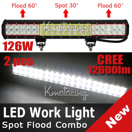 2x 20inch 126w cree led spot flood combo work light bar offroad utb atv 4wd 4x4