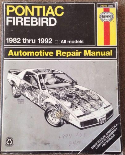 Haynes repair manual 79019 pontiac firebird 1982-1992