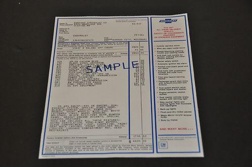1969 1970 chevelle window sticker to your specifications
