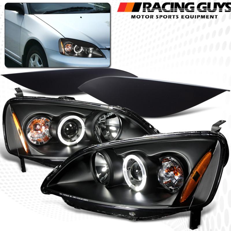 01-03 honda civic sport jdm black halo projector headlights eyelid sticker l+r