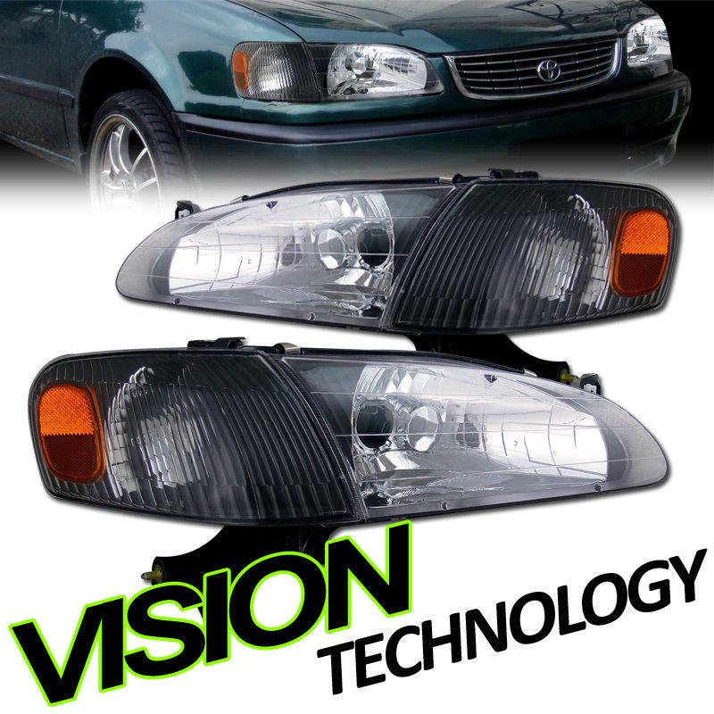 Jdm black housing head lights+signal/park corner lamps l+r 98-00 toyota corolla