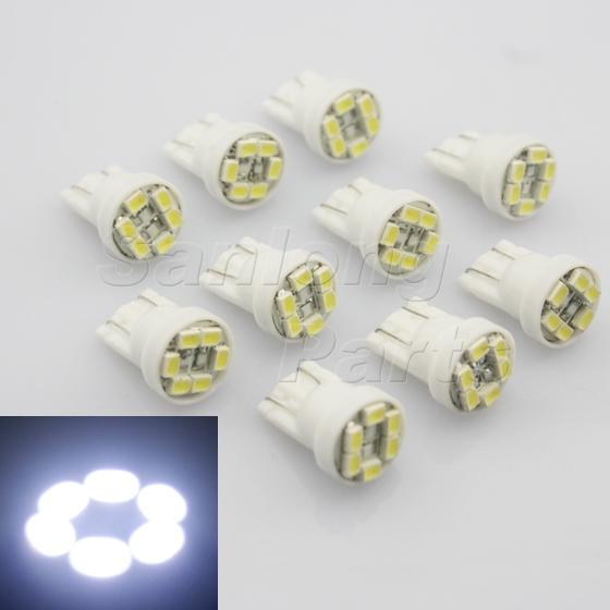 10x xenon white t10 194 168 w5w led license plate/ interior light bulbs 6-smd