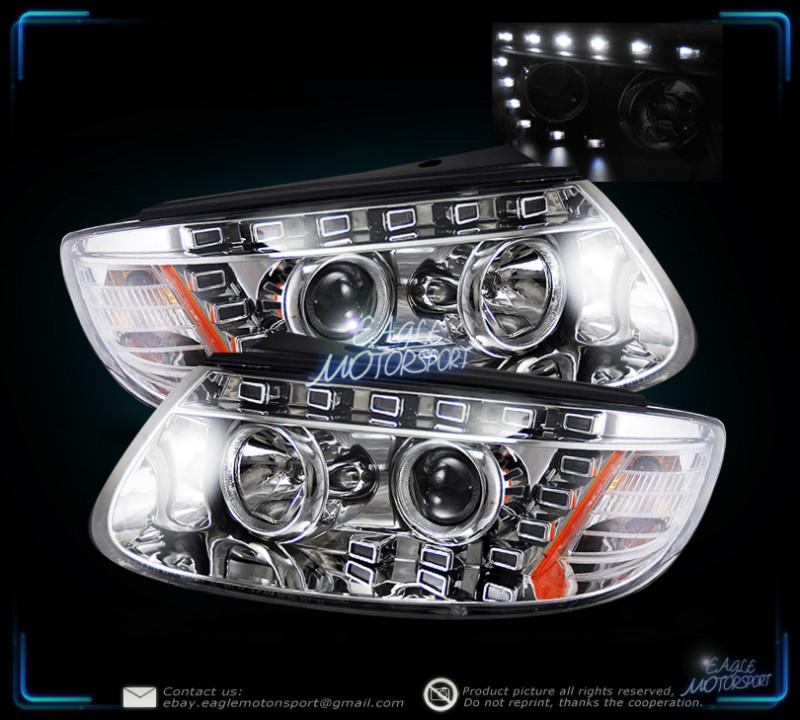 2007-2011 santa fe euro chrome led strip projector headlights lamps