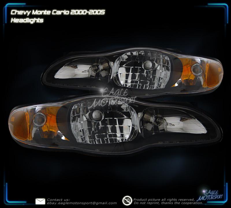 2000-2005 chevrolet monte carlo crystal black blk headlights lamps assembly