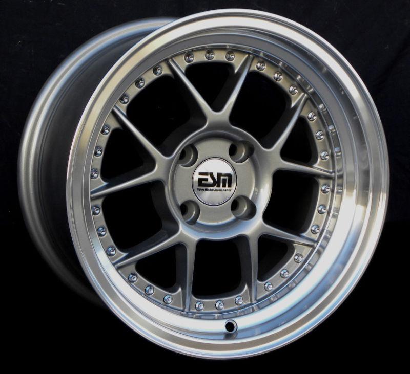 Gun metal 15x8 15" wheels rims 4x100 esm 010 bmw e30 (non m3)