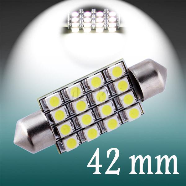 42mm 16 smd pure white dome festoon led car light bulb lamp