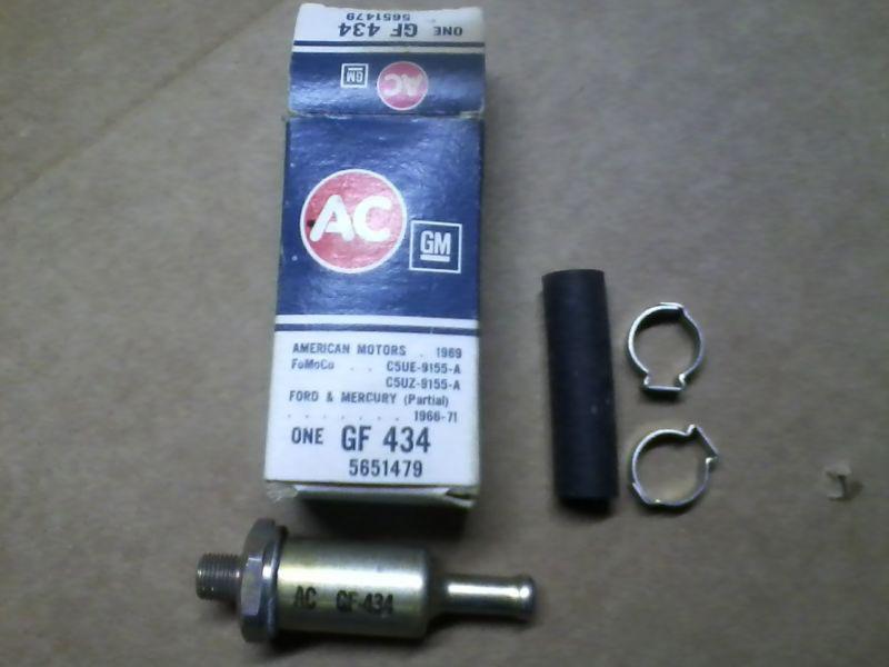 Nos ac gasoline filter gf 434 fuel filter & oem crimp clamps ford amc mercury