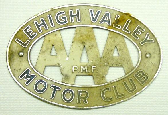 Original aaa motor club lehigh valley p.m.f. badge antique vintage emblem 