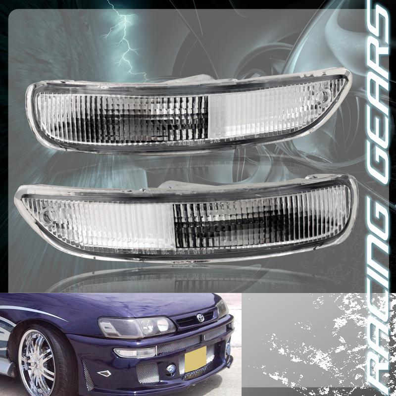 1993-1997 toyota corolla chrome housing clear lens bumper signal lights lamps