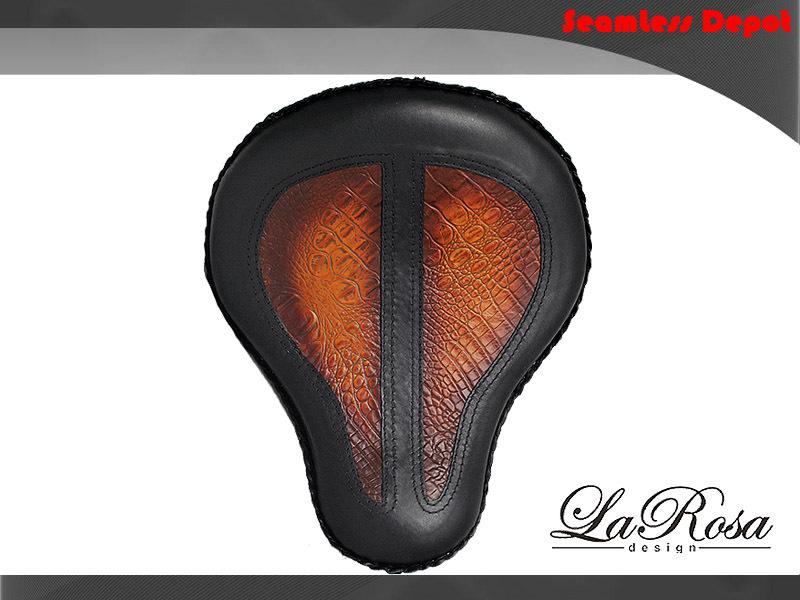 16" larosa black leather brown gator inlay harley softail bobber rigid solo seat